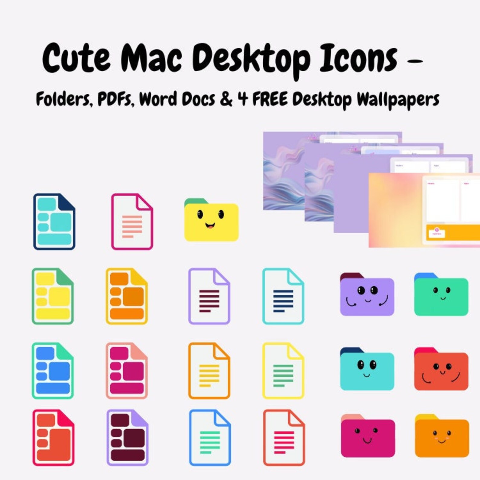 Cute Computer Word 21 Cute Mac Desktop Icons - 7 Folders, 7 Pdfs, 7 Word Docs & 4 FREE ...
