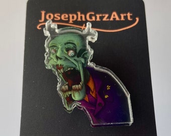 Zombie Acrylic Pin | Halloween Pin | Pin Back Buttons