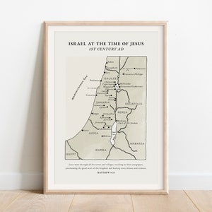 Carte de l'Israël de Jésus, carte de la Terre sainte, art mural chrétien minimaliste moderne, carte de la bible, cartes de l'école à la maison, Israël au temps de Jésus