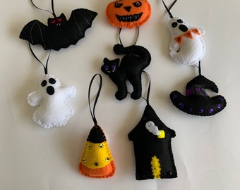 Halloween decorations, Halloween decor, Halloween ornaments, felt ghost ornaments, felt halloween ornaments, candy corn ornaments