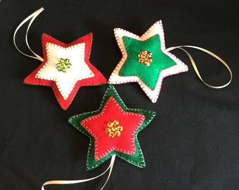 3pc Star Christmas ornaments, christmas decorations, felt ornaments, christmas tree ornaments, star christmas decorations, keepsakes