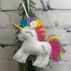 Unicorn Ornament Personalized, Felt Unicorn Ornament, Unicorn Christmas Ornament, Unicorn Ornaments, Rainbow Unicorn Ornaments