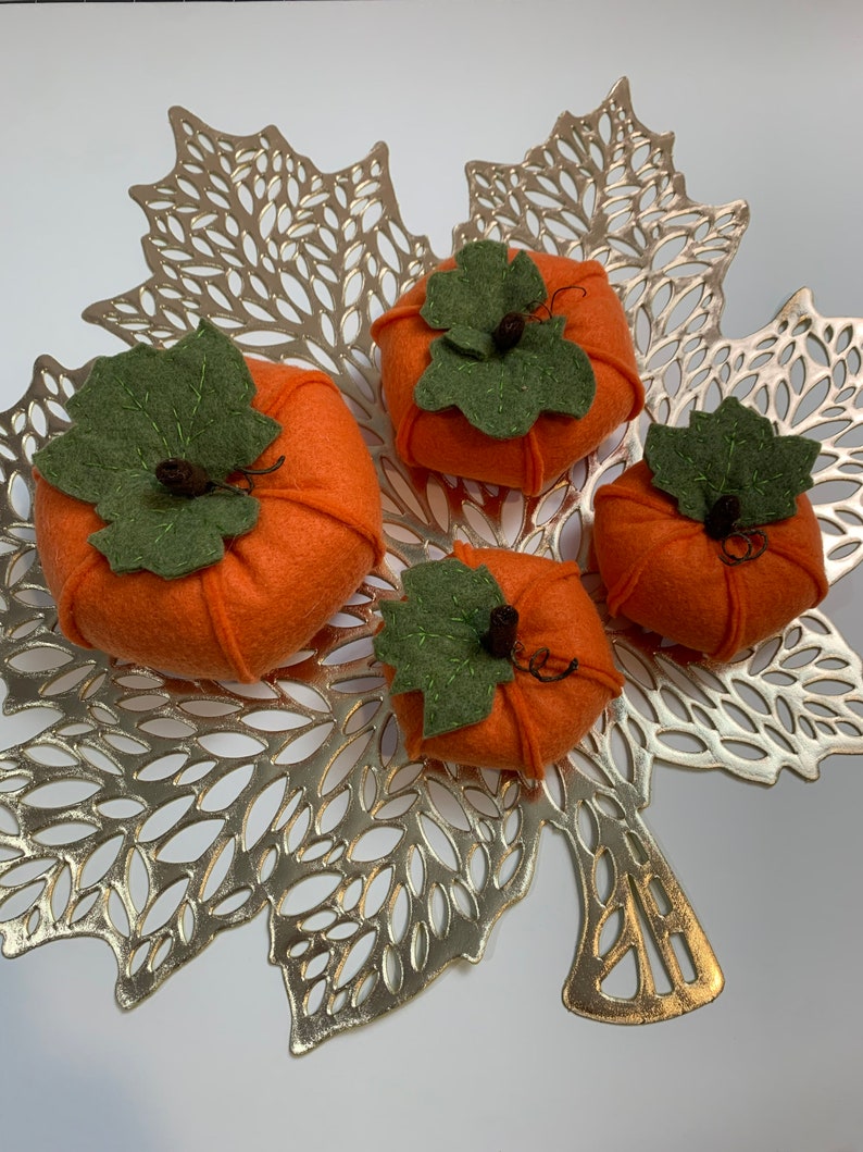 felt pumpkin set, fall pumpkin decorations, autumn decorations, thanksgiving table decorations, pumpkin bowl fillers, farmhouse decorations image 2