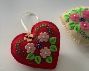 heart Christmas ornaments, felt heart ornaments, valentines gifts, Christmas decorations, Christmas ornaments, Christmas gifts