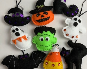 halloween decorations, Halloween decor, halloween ornaments, felt ghost ornaments, felt halloween ornaments, felt ornaments