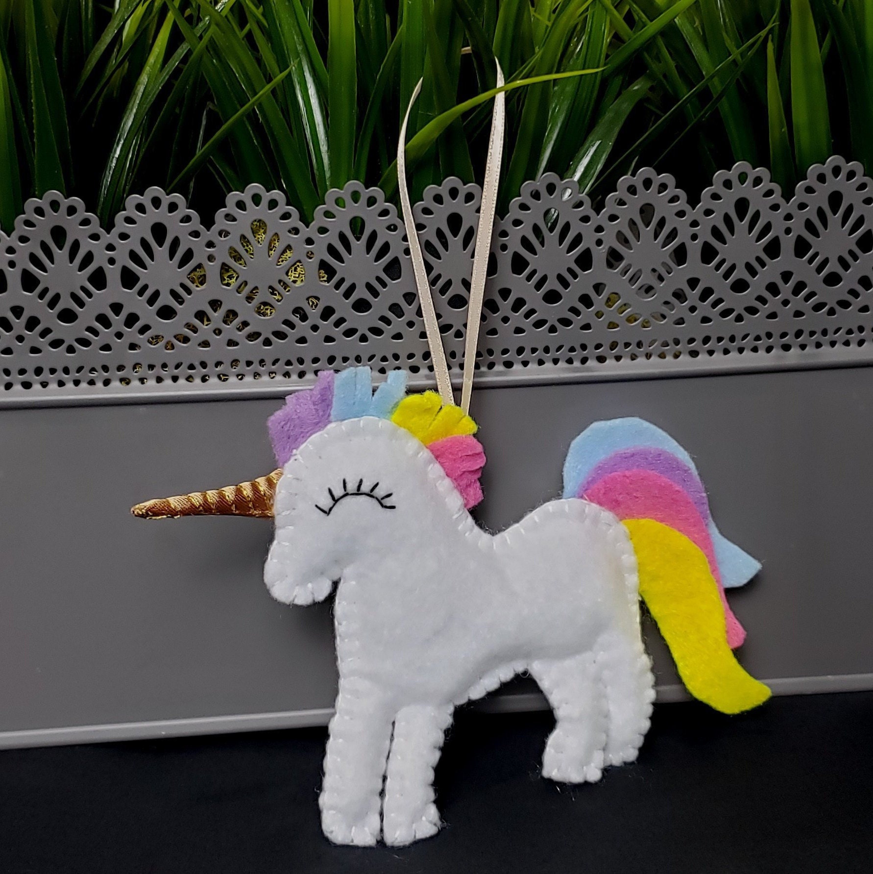 Hand-Crafted Felt Rainbow Unicorn Ornament
