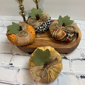 Set of 4 fabric pumpkins, fall decor, autumn decor, decorative pumpkins, farmhouse decorations, fabric pumpkin ornaments, plaid pumpkins