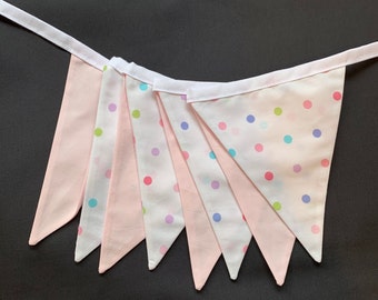 Multicolored polka dots bunting banner, nursery bunting banner, pink bunting garland, birthday bunting banner, flag banner, photo prop