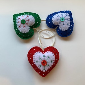 3pc set christmas ornaments, heart ornaments, christmas decorations, felt ornaments, christmas tree ornaments, keepsakes, snowflake ornament
