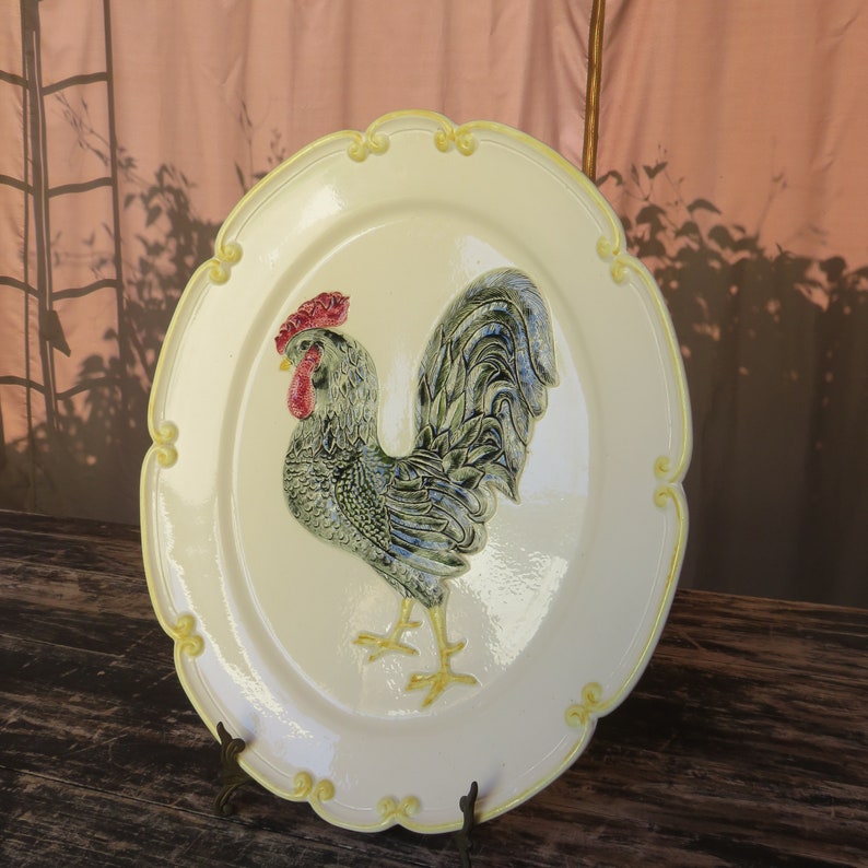 Vintage Shabby Chic Studio Keramik Hahn servieren Platte Vintage Shabby Chic Studio Keramik Hahn servieren Platte