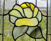 Stained Glass Arched Window Hanging Panel Victorian Yellow Rose Style Suncatcher jp20192