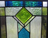 Stained Glass Mission Style Green Medallion Window Hanging Panel Suncatcher jp20191
