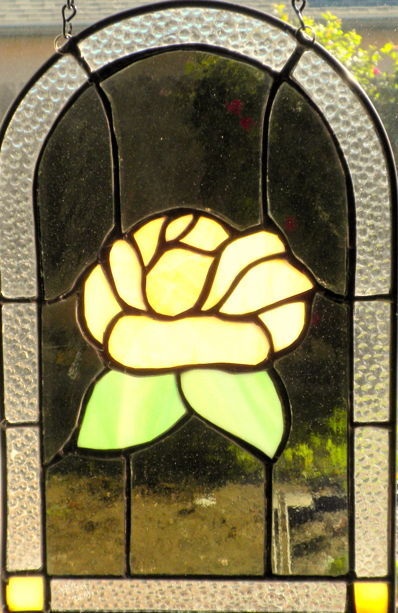Stained Glass Arched Window Hanging Panel Victorian Rose Style Suncatcher #jp20193