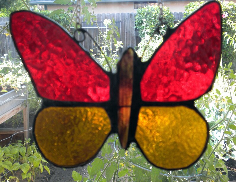 Butterfly Red Golden Stained Glass Suncatcher #jp20197