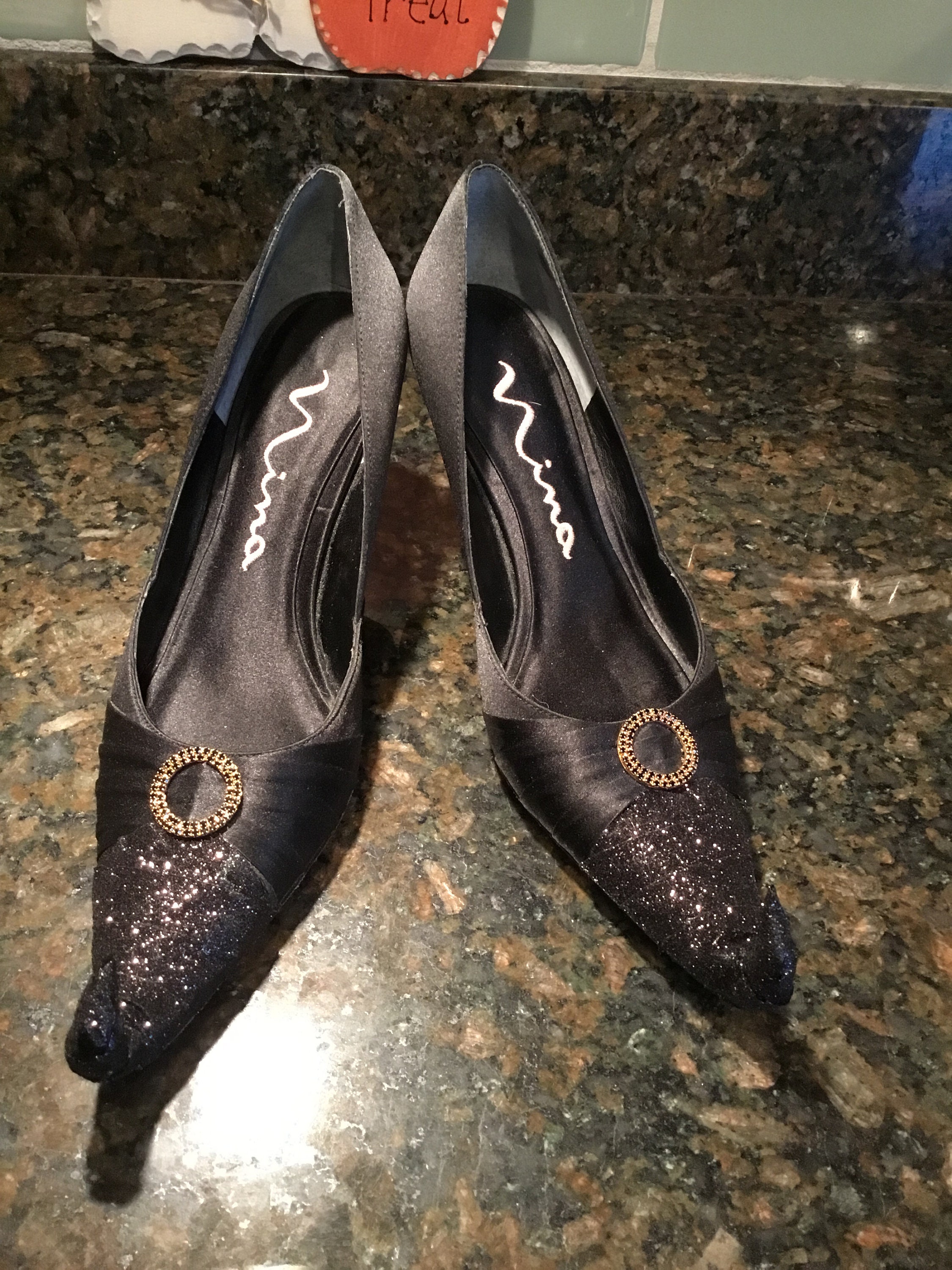 Nina black satin pumps sale
