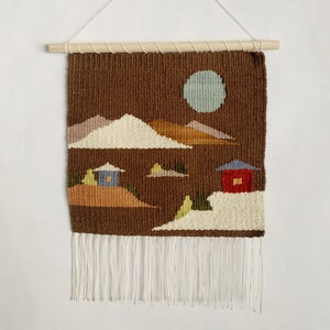 Cabin & Trees | Plant Dyed Hand Woven Wall Hanging | Weaving
