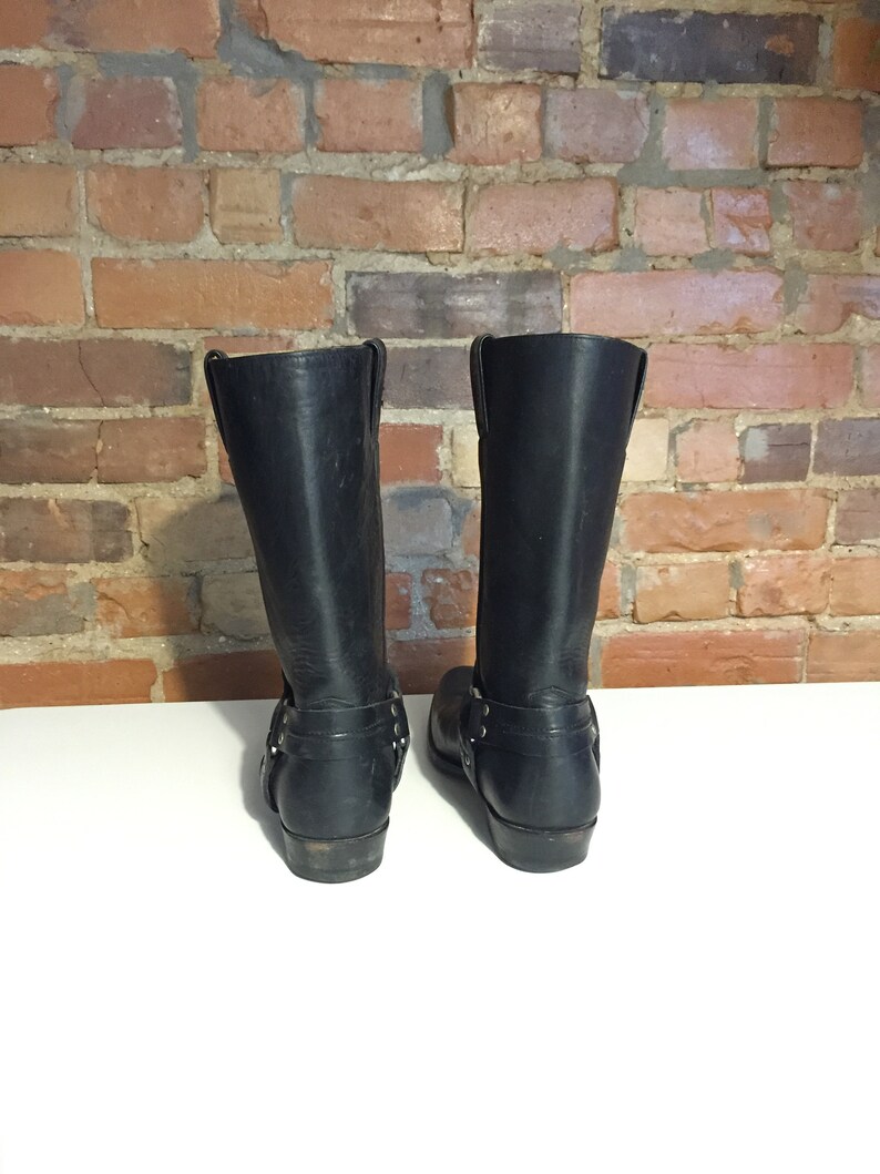 Black Leather Harness Motorcycle Boots Mens 9Womens 10