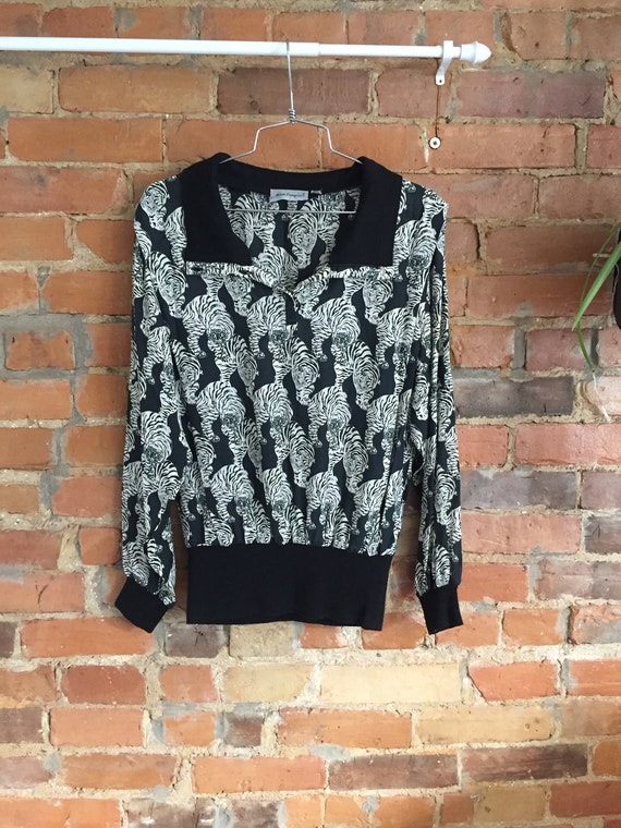 Abstract Tiger Print Silk Top