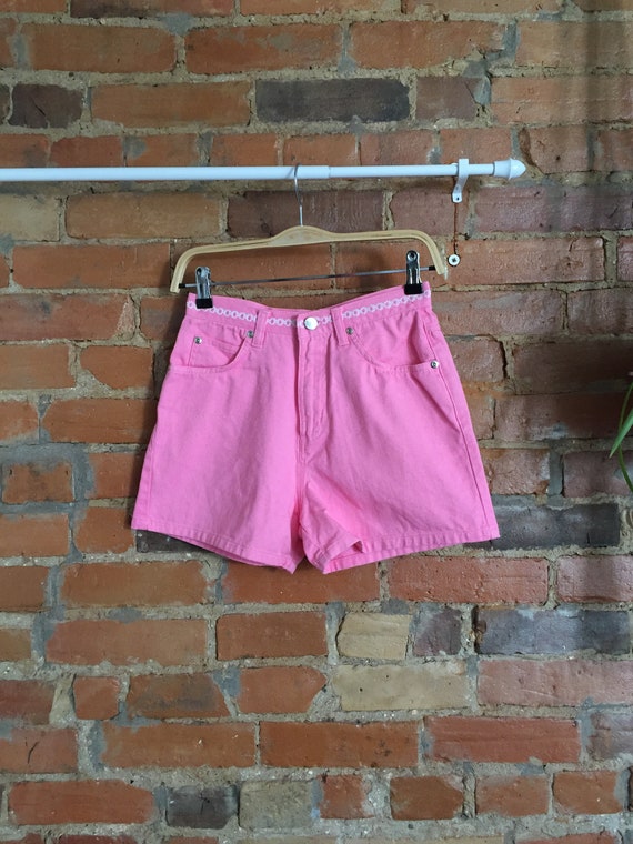 Bubblegum Pink Daisy Chain Denim Shorts
