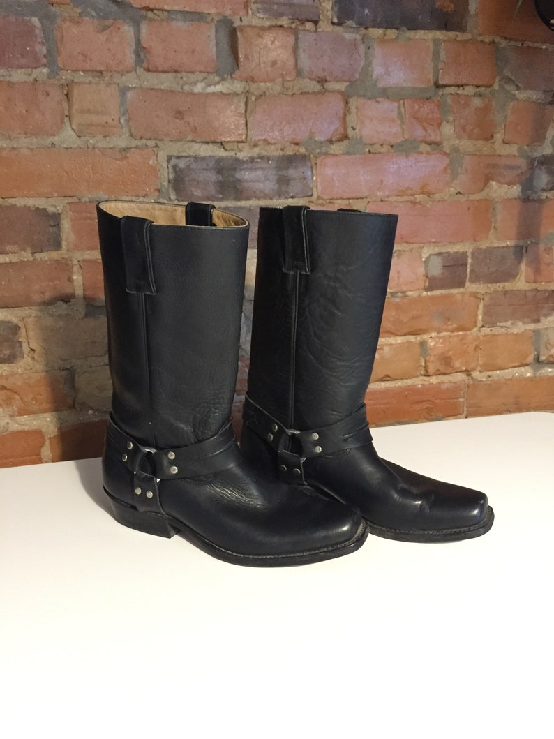 Black Leather Harness Motorcycle Boots Mens 9Womens 10