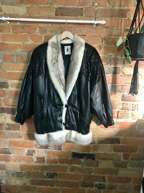 Snakeskin Leather and Fur Dolman Sleeve Jacket