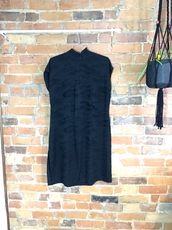 Subtle Cloud Print Silk Cap Sleeve Mockneck Dress