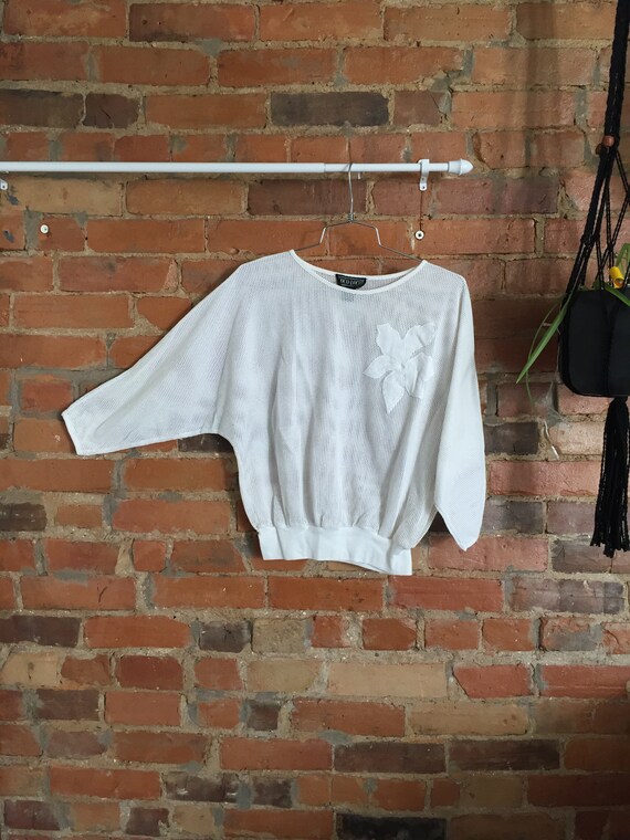 Mesh Dolman Sleeve Top with Flower