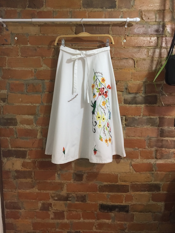 Hand Embroidered Tropical Wrap Skirt