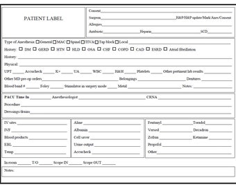 nursing report sheet cardiac Nurse's report sheet for PACU nurses