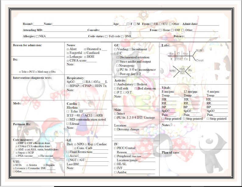 Nurse's report sheet | Etsy