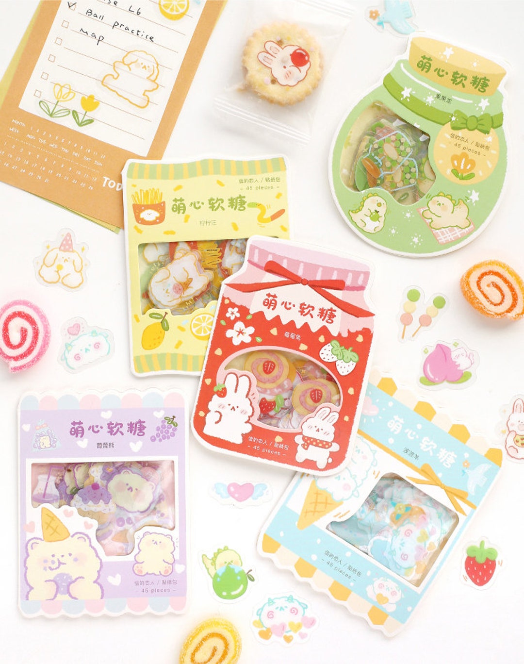 Kawaii Candy Series Stickers - 45 Pcs/pack, Memo Notepad, Bookmark ...