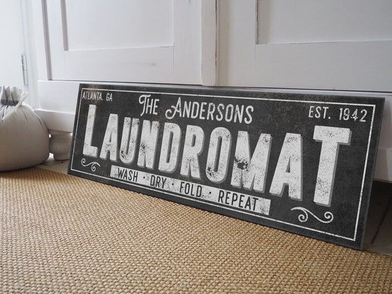Wash Dry Fold Repeat Black Wooden Laundry Room Signs 