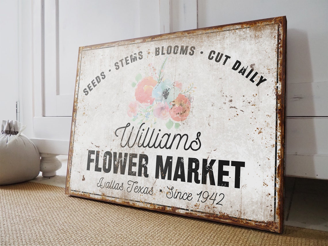 Rustic Fresh Flower Market Sign Chic Custom Vintage Farmhouse Etsy