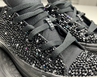 Womens black converse custom bling, wedding converse, wedding planner, bridesmaid, bridal party, black bling converse