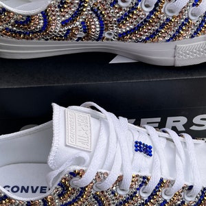 Womens gold converse custom bling, wedding converse, wedding planner, bridesmaid, bridal party, gold, silver and royal blue bling converse
