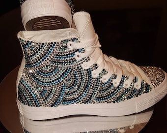 Custom converse for weddings, custom converse high tops, bridal chucks, wedding shoes, custom bling shoe any color