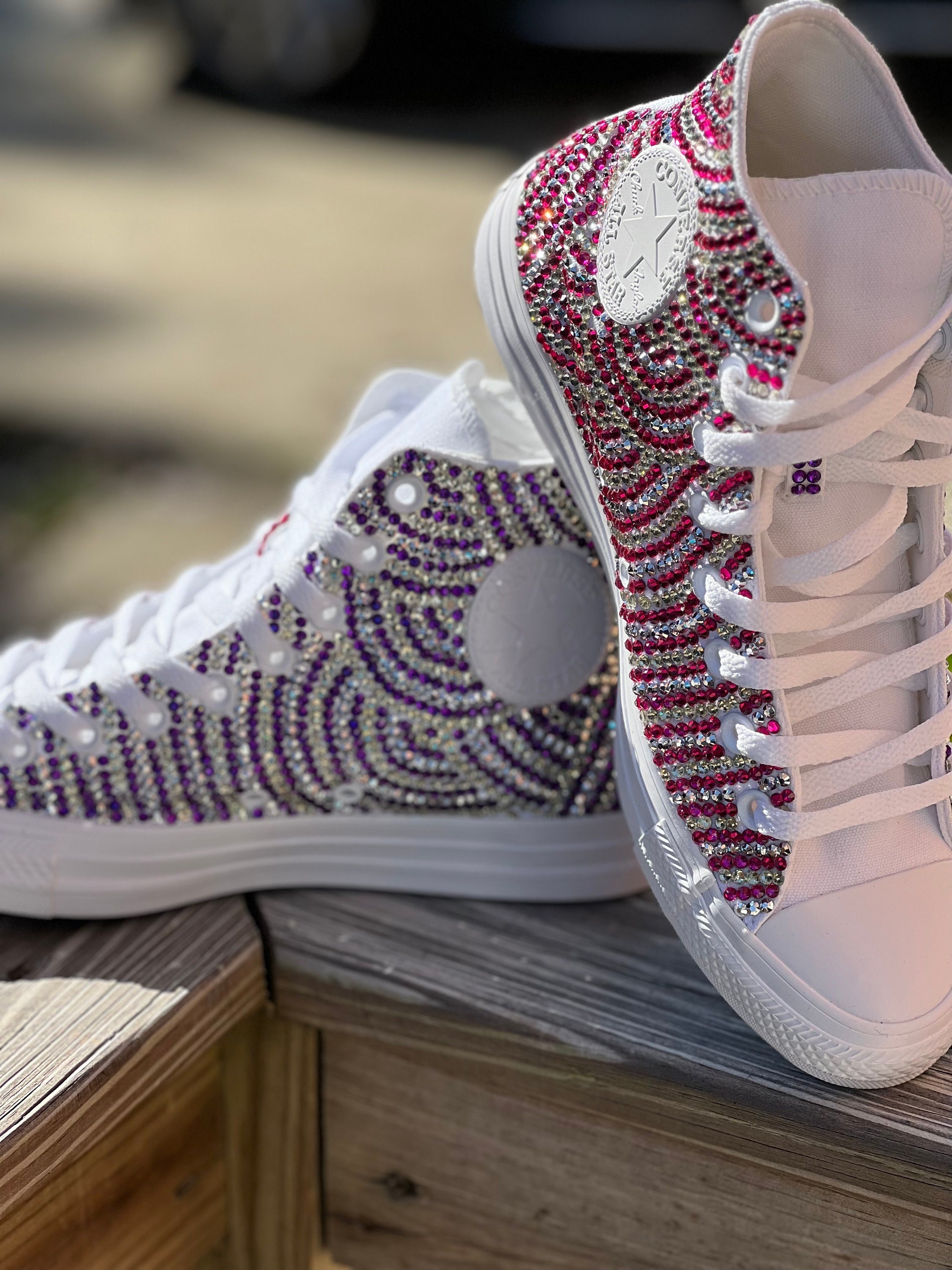 Custom converse from r wedding, bridal chucks, converse all star, wedding shoes, converse high top, custom bling shoes any color.