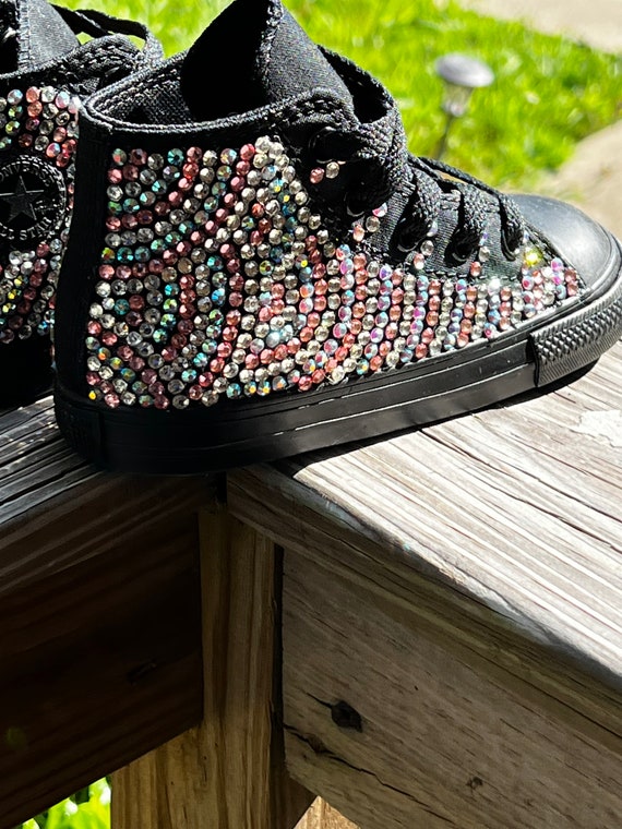 Girls Custom Bling Converse High Top Black Any Color adult Sizes as Well Custom Converse Bling Bling Shoes Etsy Canada