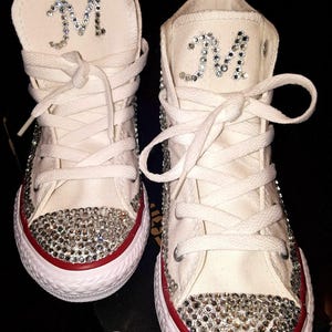 Girls white converse custom bling, wedding converse, wedding planner, bridesmaid, bridal party, silver bling converse