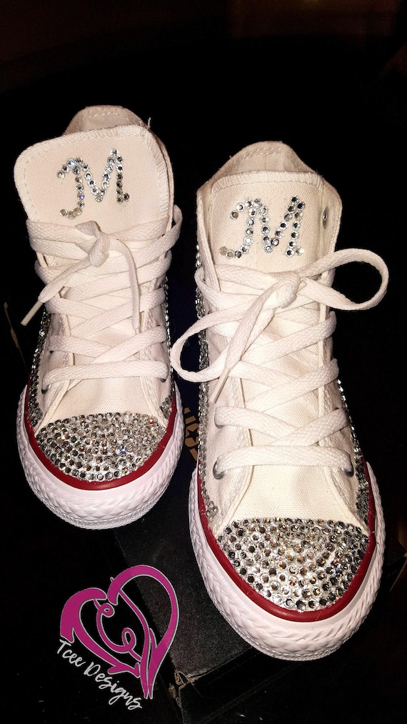 Girls white converse custom bling, wedding converse, wedding planner,  bridesmaid, bridal party, silver bling converse
