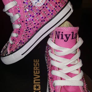 Girls Pink Converse Bling High Top with Custom Name Any Color