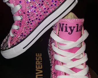 Girls Pink Converse Bling High Top with Custom Name Any Color