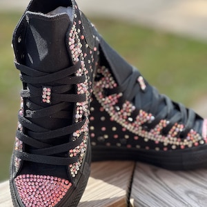 Womens black converse high tops, custom bling, wedding converse, wedding planner, bridesmaid, bridal party, black bling converse