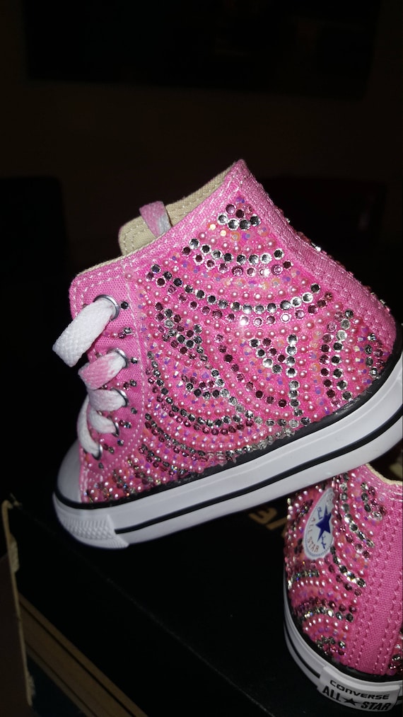 Girls Custom Bling Converse High Top Pink Any Color adult Sizes as Well Custom Converse Bling Bling Shoes Etsy