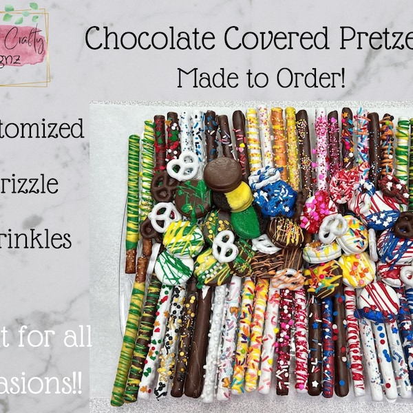 Chocolate Covered Pretzel Rods Drizzled custom made - great for any holiday, party, event, birthday, bridal, baby, wedding showers favors