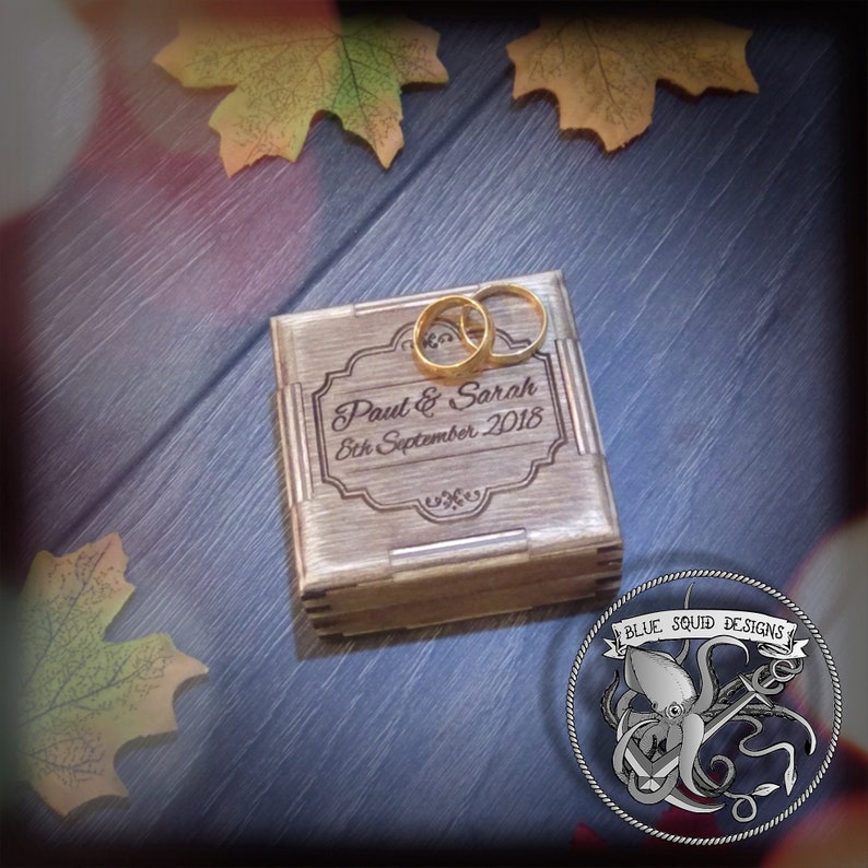 Handmade Wooden ring box Laser engraved with a custom design Ring box Fits one or two rings inside Wedding Ring box Engagement Ring box