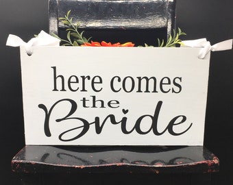 Here Comes the Bride - Ring Bearer Sign Rustic Wedding Decor Flower Girl Sign Wood Wedding Signage