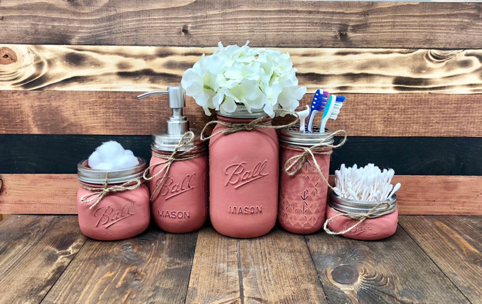 Mason Jar Bathroom Set Painted Mason Jars Rustic Bathroom Etsy