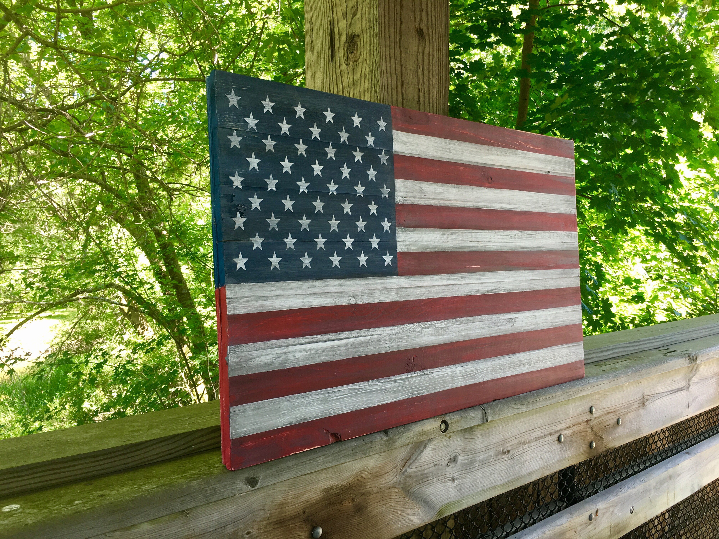 American Flag 21 x 36 Wood Flag Rustic American Etsy