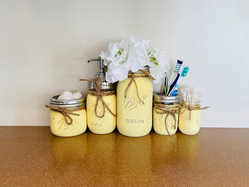 Mason Jar Bathroom Set Painted Mason Jars Rustic Bathroom Decor Farmhouse Decor Distress Mason Jars Bathroom Home Living